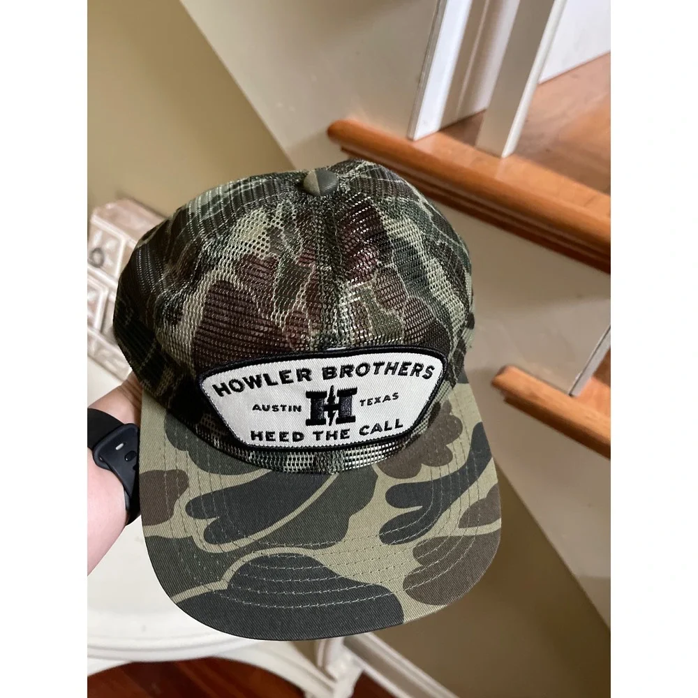 Howler Brothers Heed The Call Camo Trucker Hat Mens Green Mesh Snapback Cap